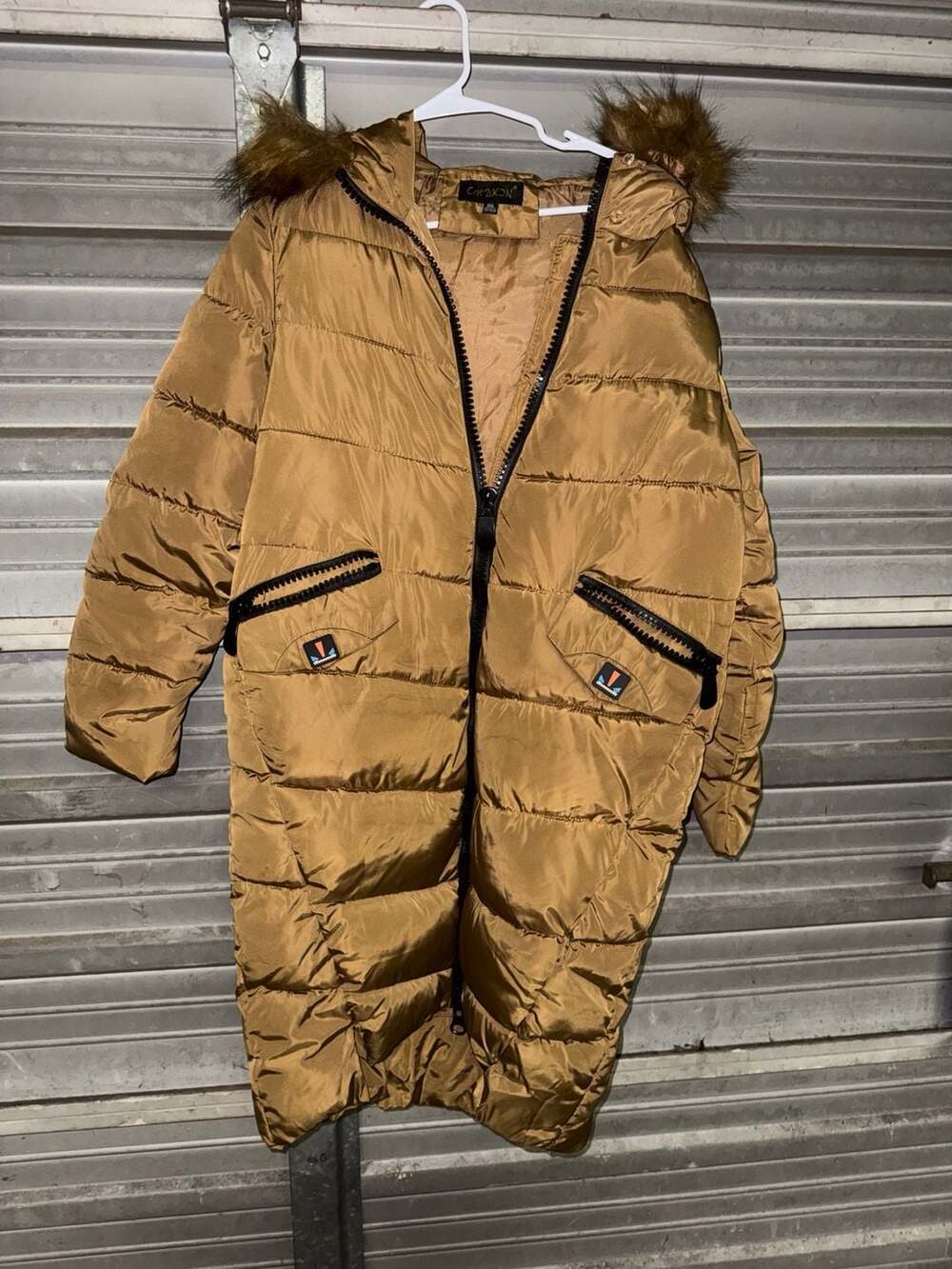 Chuxin Puffer Jacket Size 3XL Brown Faux Fur Hood Quilted Long Coat
